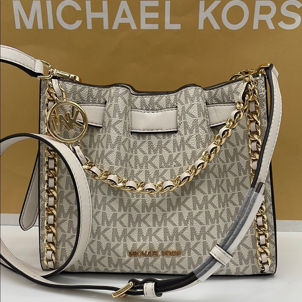 Michael Kors MINA Sm MINI Belted Chain Shoulder Crossbody Bag 
Light Cream Mult